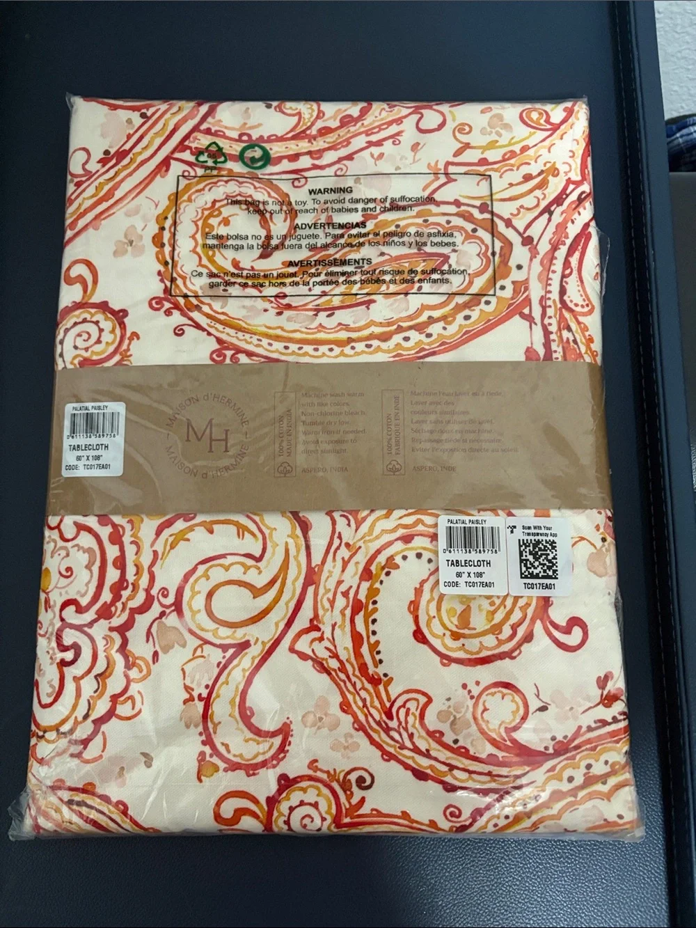 Maison d'Hermine Orange & Red Paisley Cotton Tablecloth